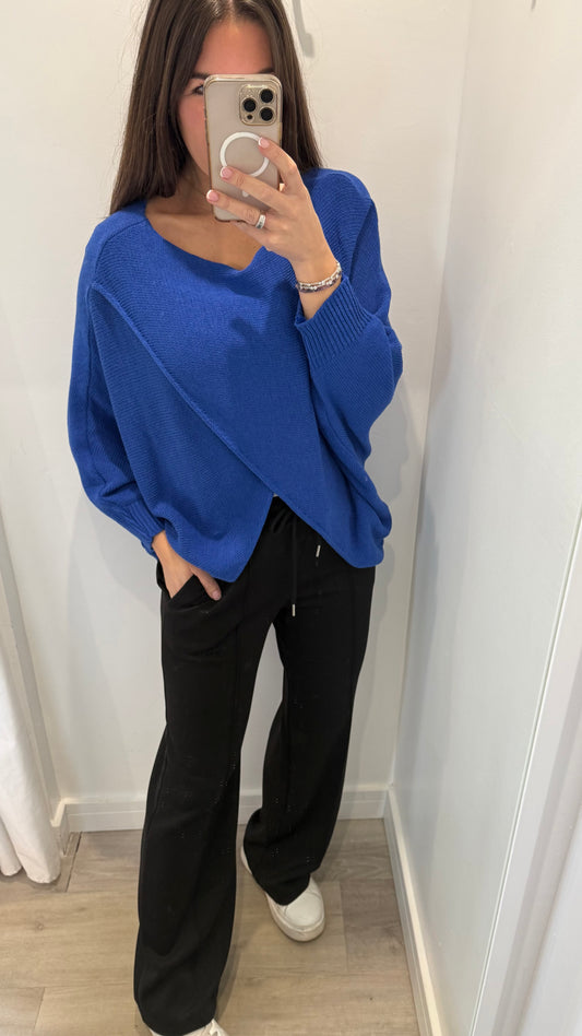 COBALT BLUE CROSSOVER KNIT TOP