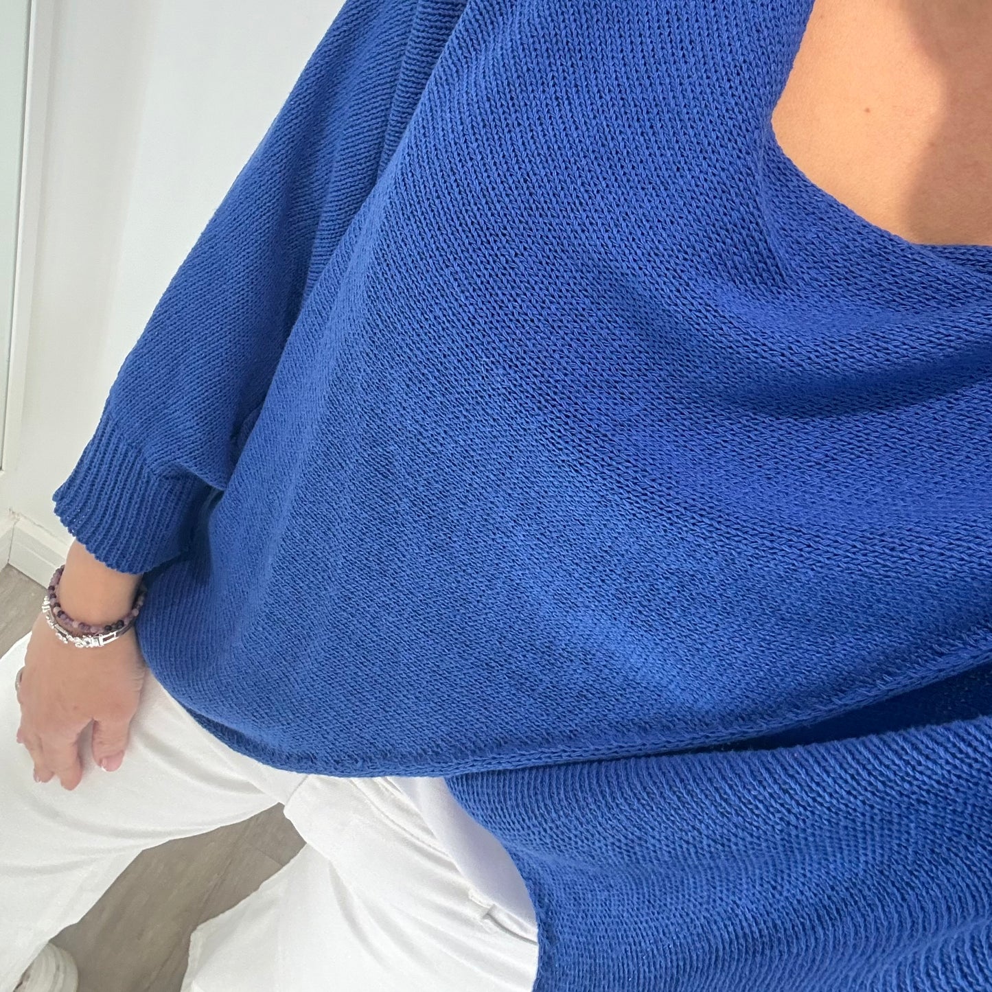 COBALT BLUE CROSSOVER KNIT TOP