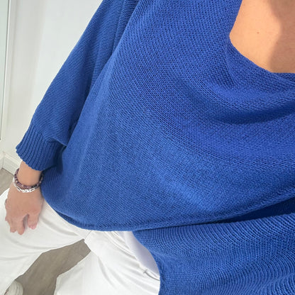 COBALT BLUE CROSSOVER KNIT TOP
