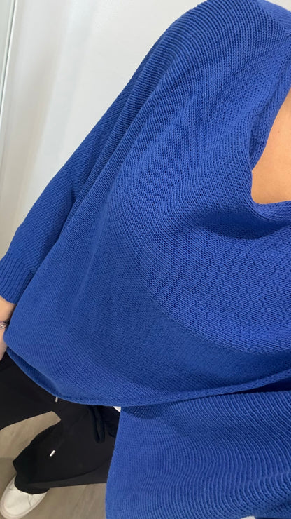 COBALT BLUE CROSSOVER KNIT TOP