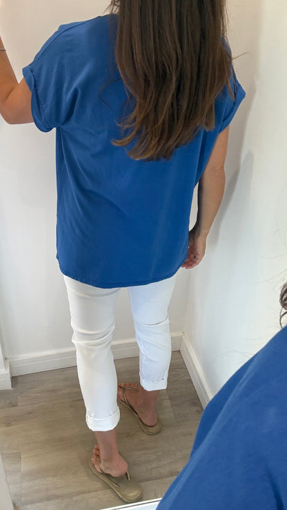 EVERYDAY ROLL SLEEVE TEE - COBALT BLUE
