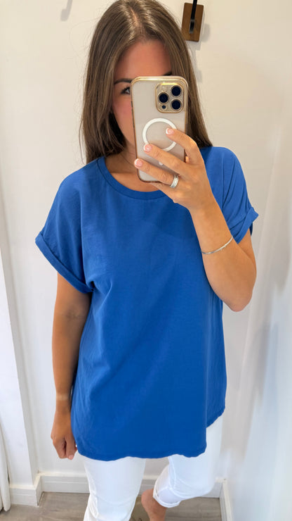 EVERYDAY ROLL SLEEVE TEE - COBALT BLUE