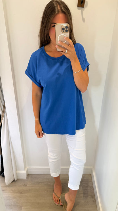 EVERYDAY ROLL SLEEVE TEE - COBALT BLUE