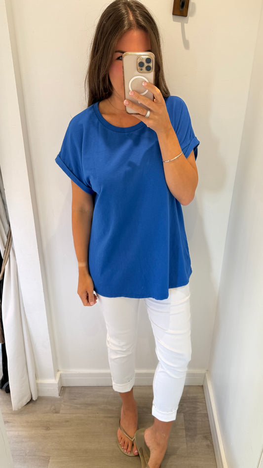 EVERYDAY ROLL SLEEVE TEE - COBALT BLUE