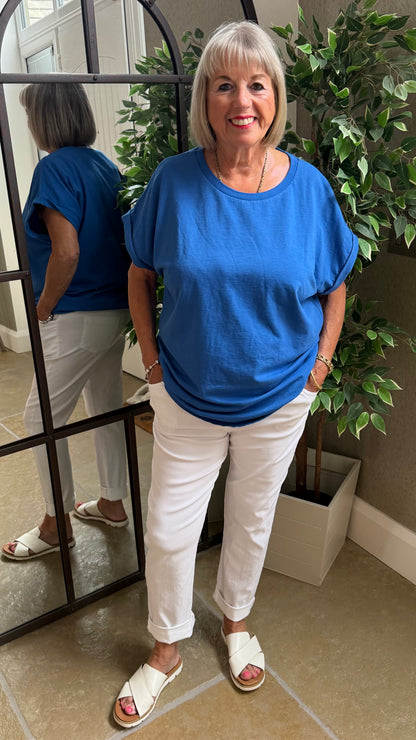 EVERYDAY ROLL SLEEVE TEE - COBALT BLUE