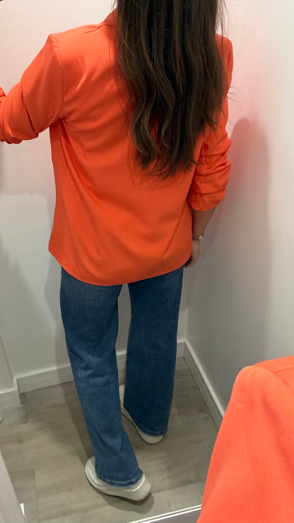 CORAL RUCHED SLEEVE BLAZER