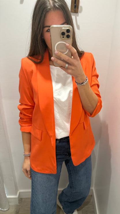 CORAL RUCHED SLEEVE BLAZER