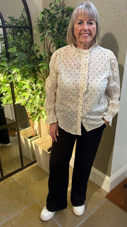 CREAM FLORAL EMBROIDERED SPOT BLOUSE