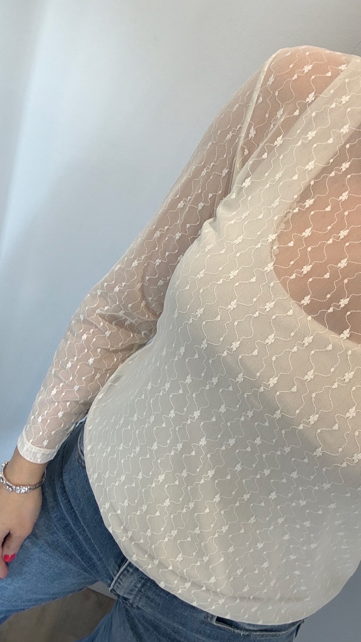 CREAM FLORAL TEXTURED SHEER TOP