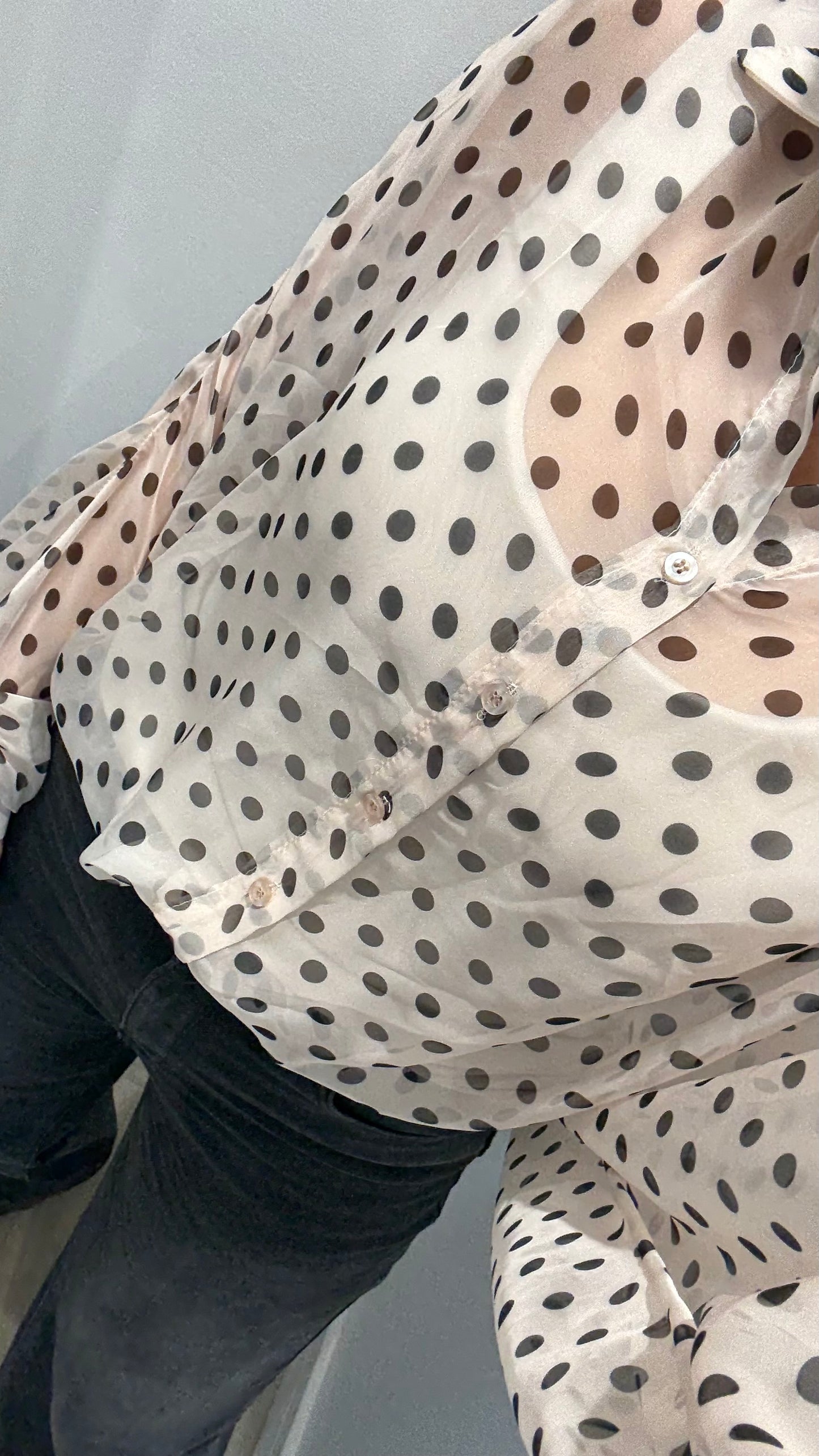 CREAM SHEER BLOUSE WITH CHOCOLATE SPOTS