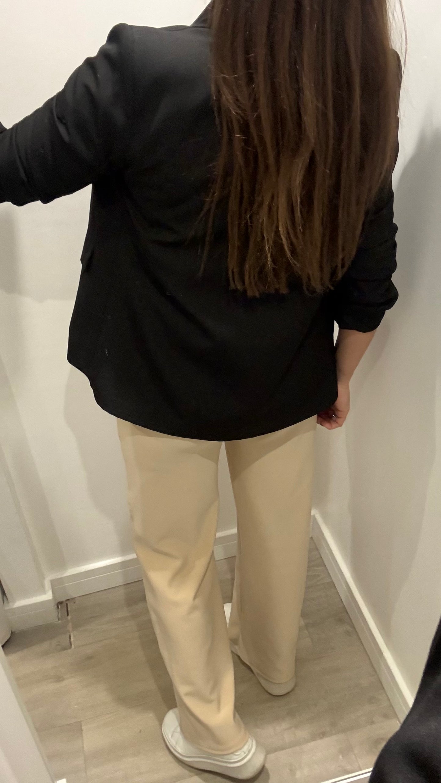 CREAM TAILORED STRETCHY SMART PULL-ON TROUSERS