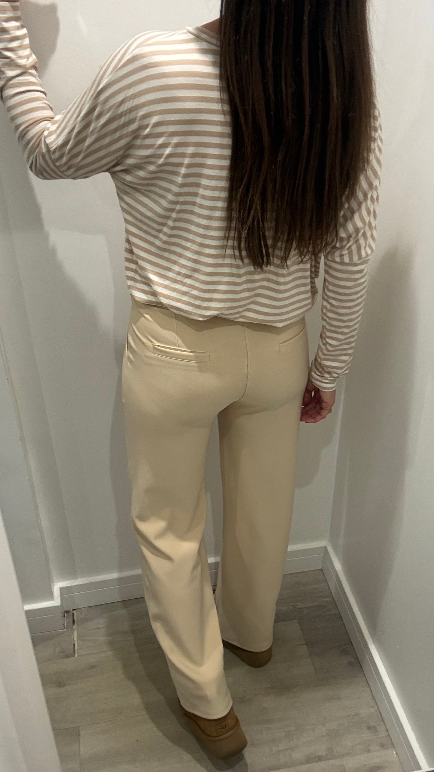 CREAM TAILORED STRETCHY SMART PULL-ON TROUSERS