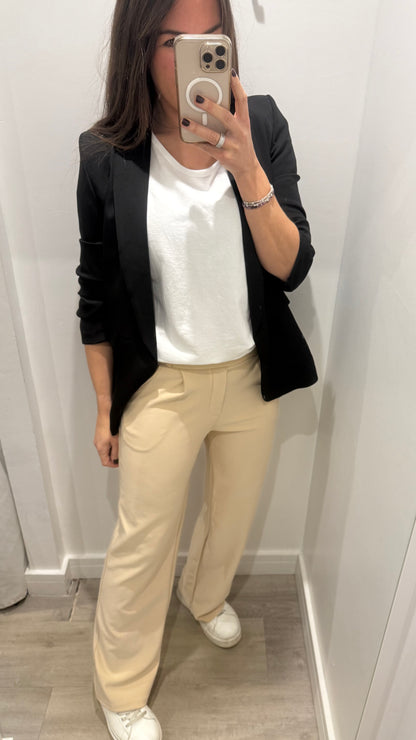 CREAM TAILORED STRETCHY SMART PULL-ON TROUSERS
