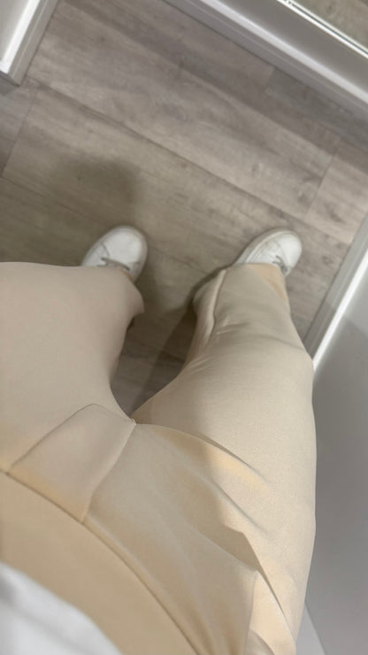 CREAM TAILORED STRETCHY SMART PULL-ON TROUSERS