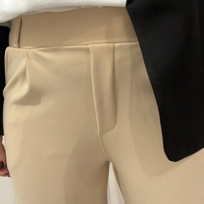 CREAM TAILORED STRETCHY SMART PULL-ON TROUSERS