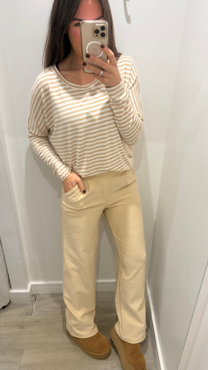 CREAM TAILORED STRETCHY SMART PULL-ON TROUSERS