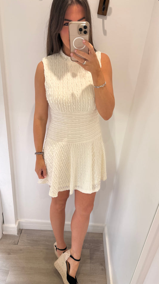 CREAM TEXTURED SKATER DRESS