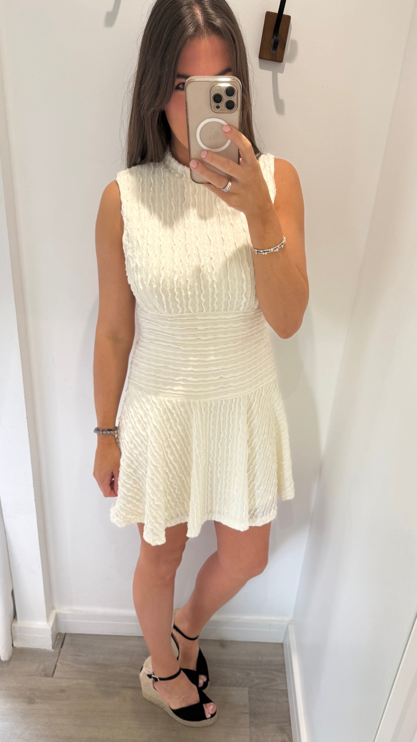 CREAM TEXTURED SKATER DRESS