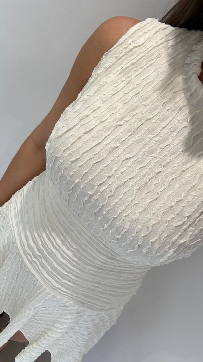 CREAM TEXTURED SKATER DRESS