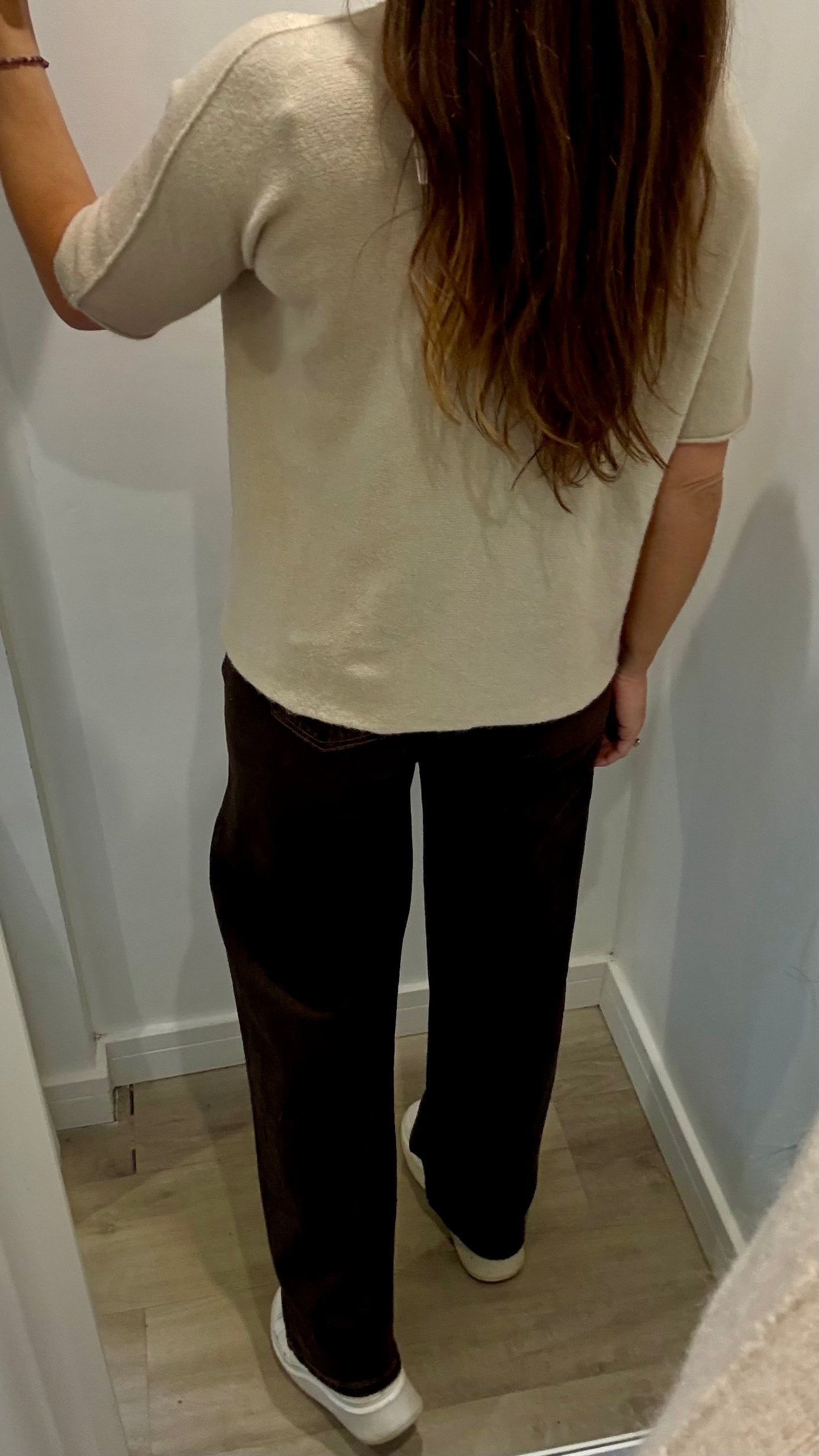 CREAM TURTLE NECK SHORT SLEEVE FINE KNIT JUMPER