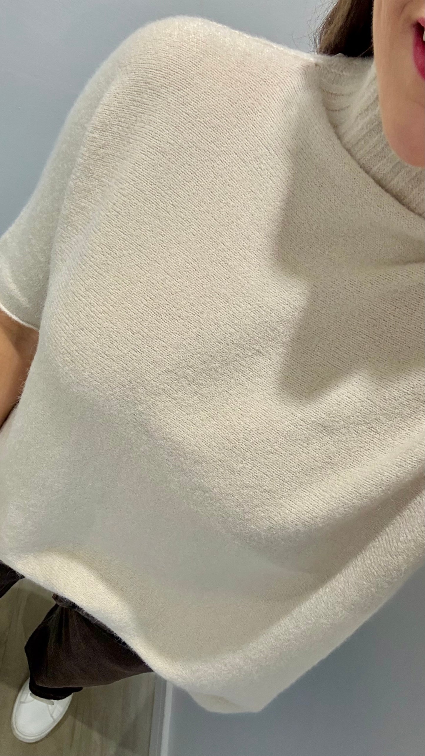 CREAM TURTLE NECK SHORT SLEEVE FINE KNIT JUMPER