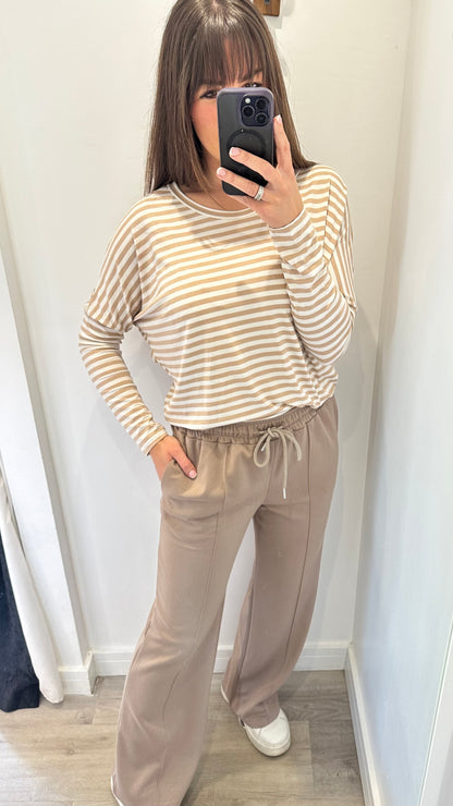 SAND AND WHITE BRETON STRIPE BATWING TOP