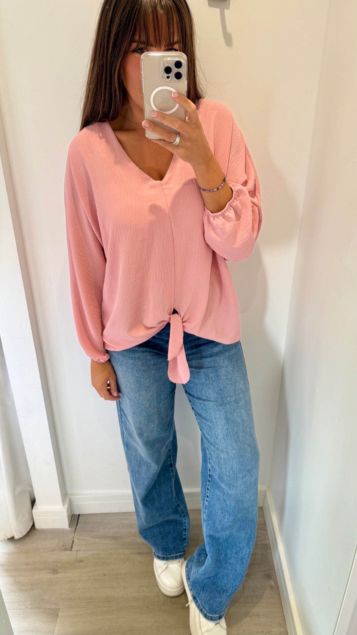 BLUSH PINK TIE FRONT TOP