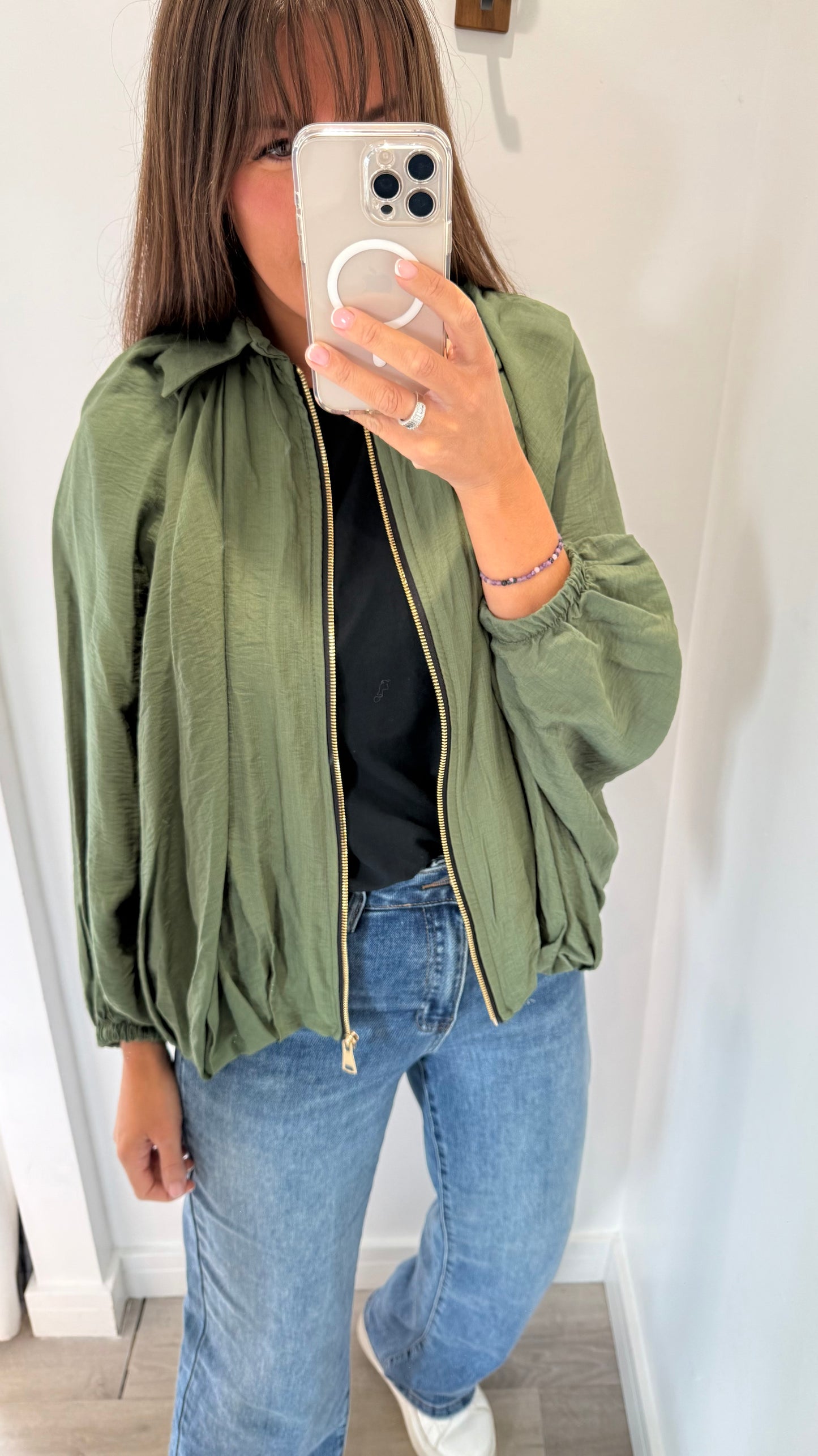 KHAKI GREEN BALLOON SLEEVE JACKET