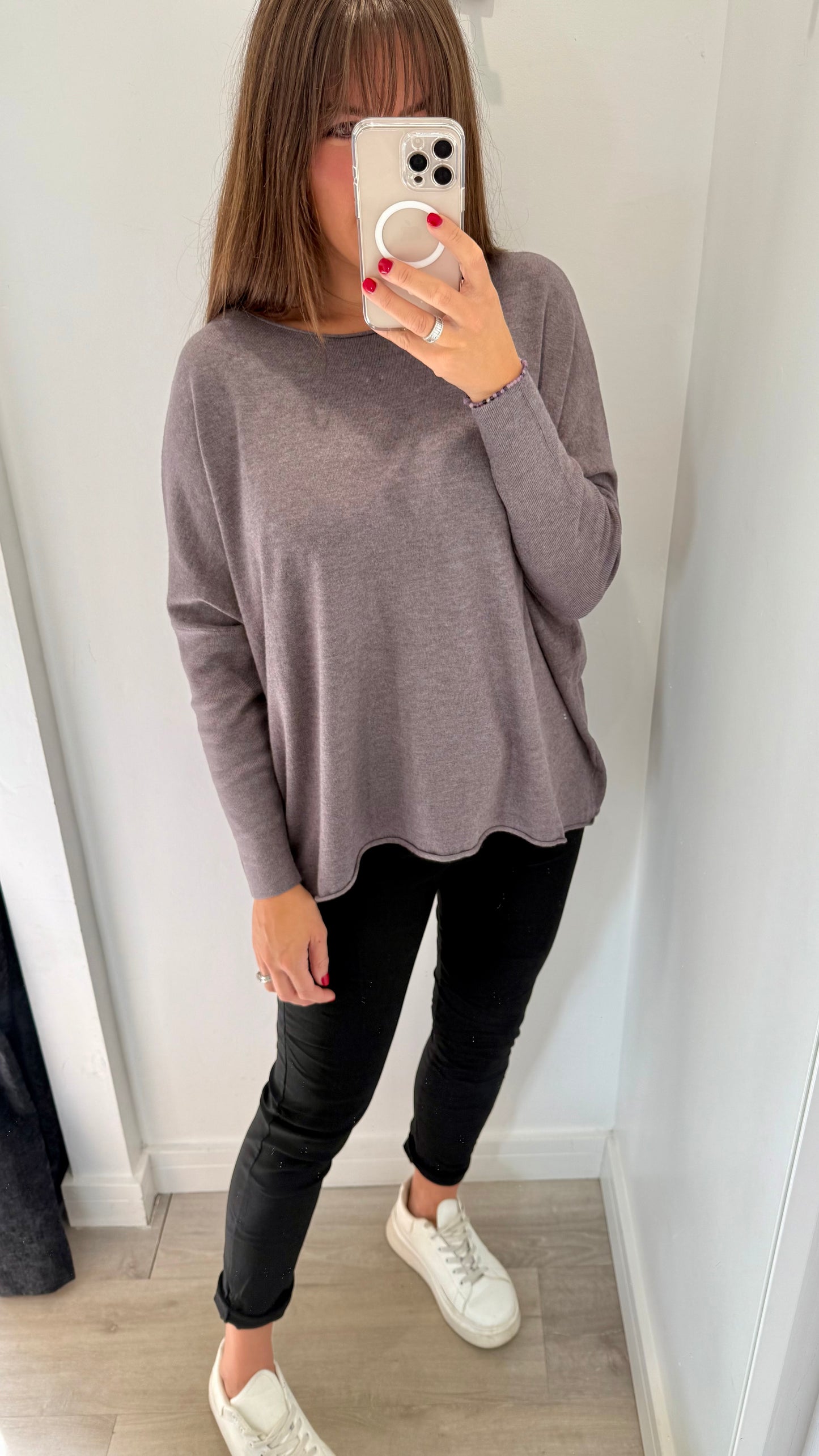 ASH BROWN FINE KNIT BATWING JUMPER