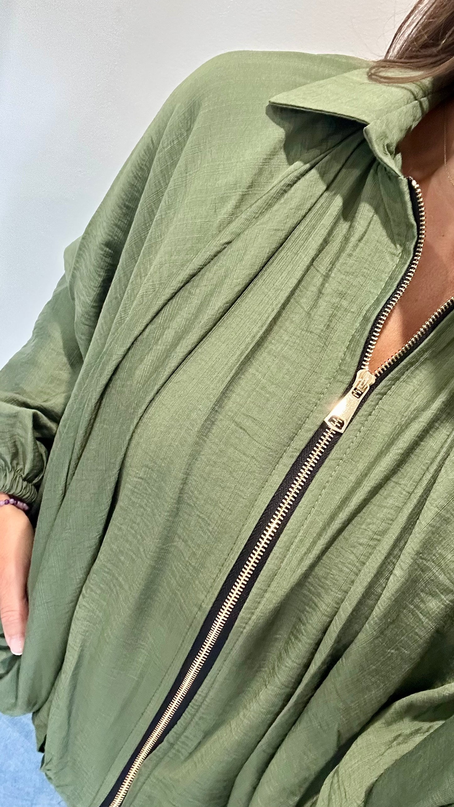 KHAKI GREEN BALLOON SLEEVE JACKET
