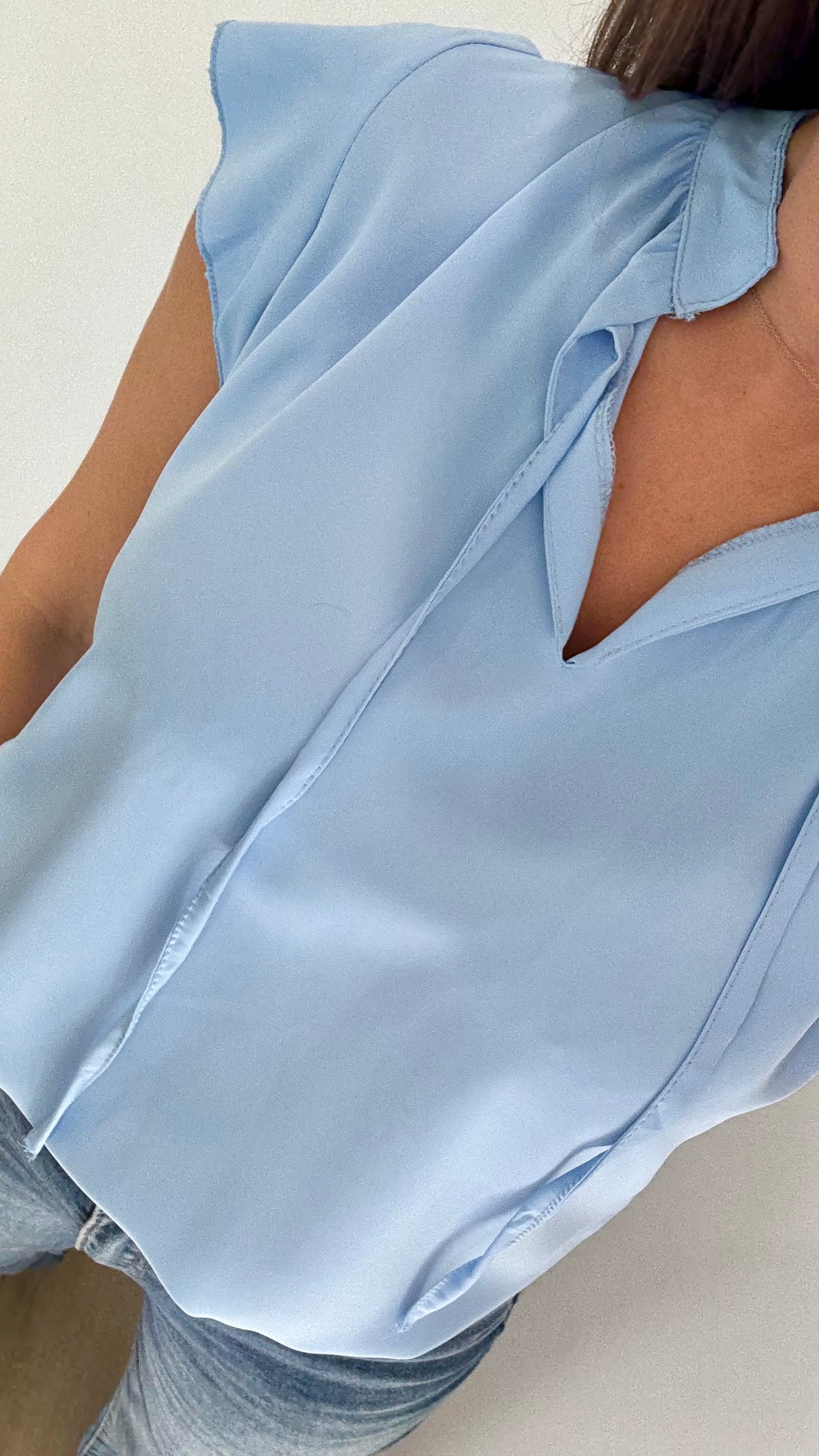 POWDER BLUE TIE-UP BLOUSE WITH FRILL SLEEVE