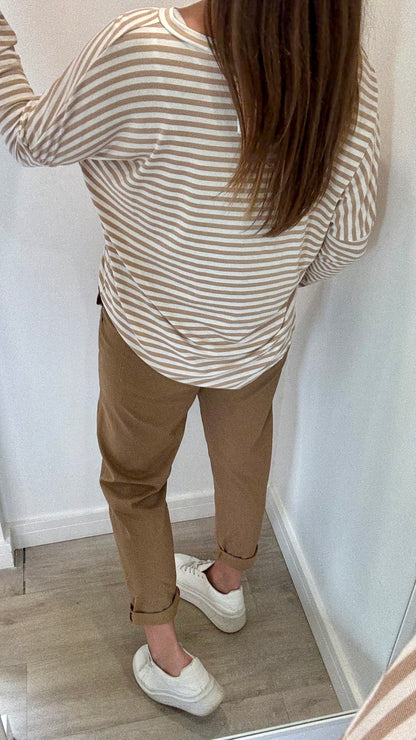 SAND AND WHITE BRETON STRIPE BATWING TOP