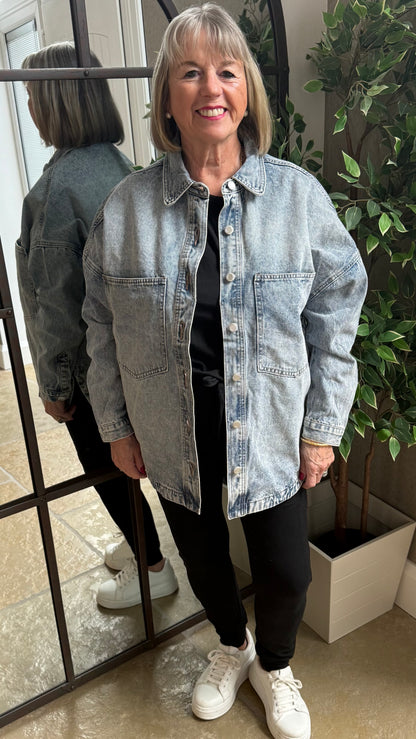 DENIM SHACKET WITH UTILITY POCKETS