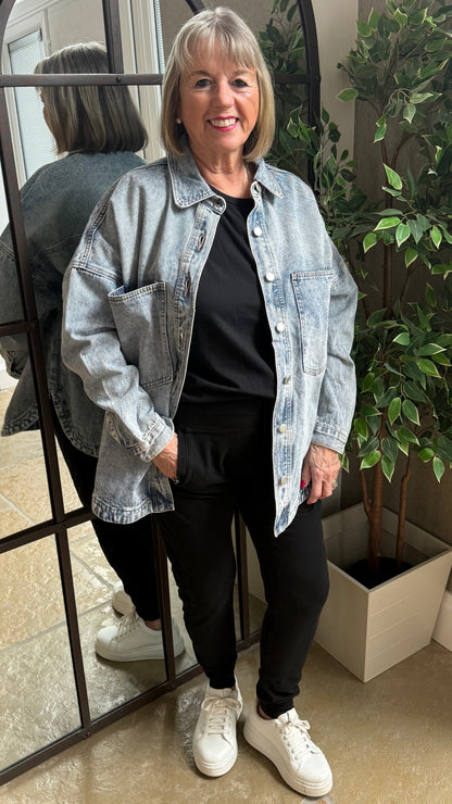 DENIM SHACKET WITH UTILITY POCKETS