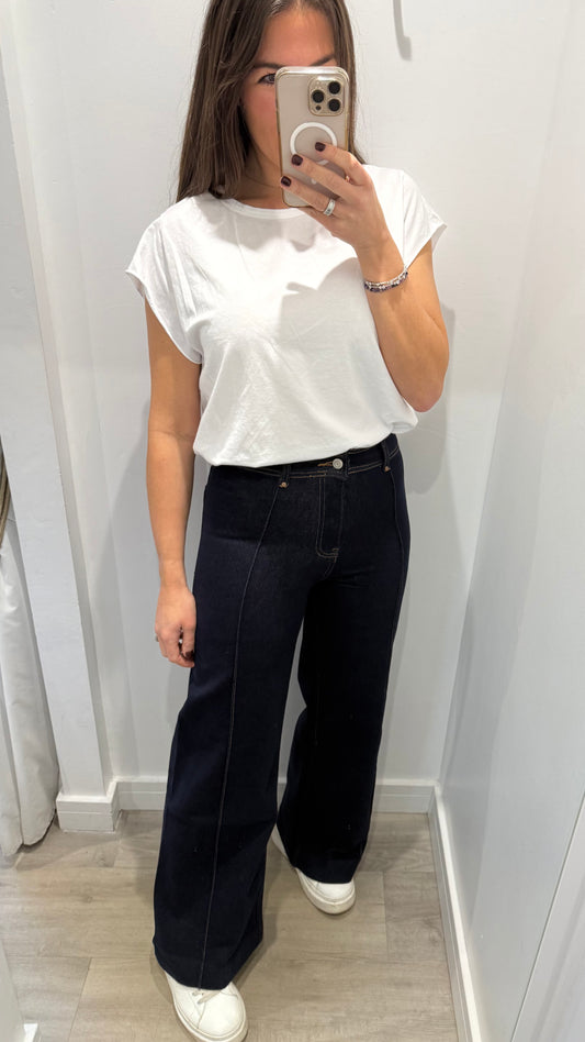 DARK DENIM FRONT SEAM WIDE LEG JEANS