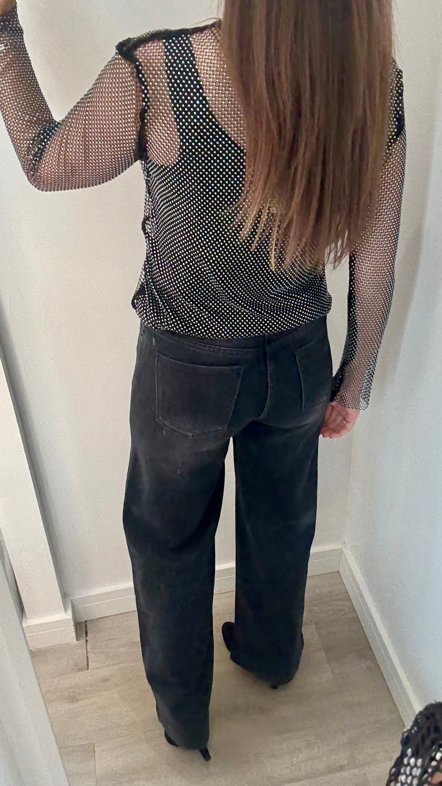 DIAMANTE MESH ROUND NECK TOP