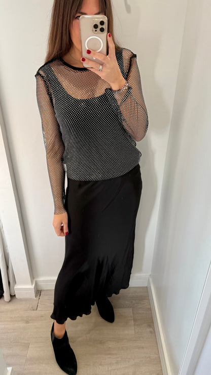 DIAMANTE MESH ROUND NECK TOP