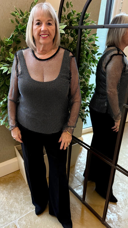 DIAMANTE MESH ROUND NECK TOP