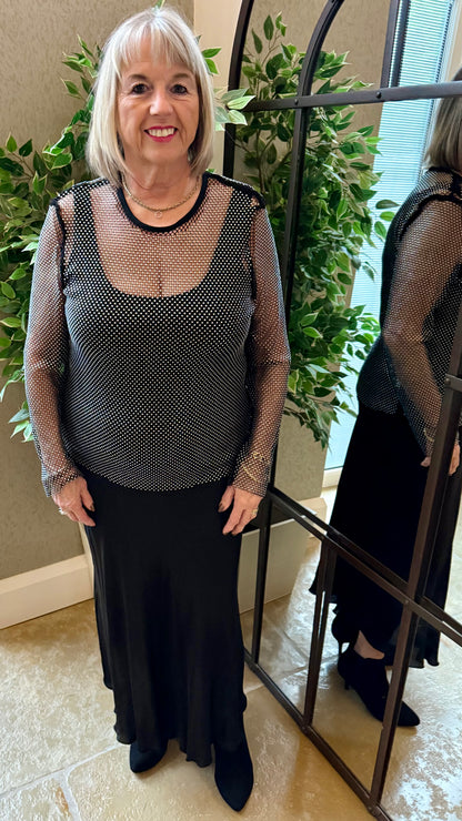 DIAMANTE MESH ROUND NECK TOP