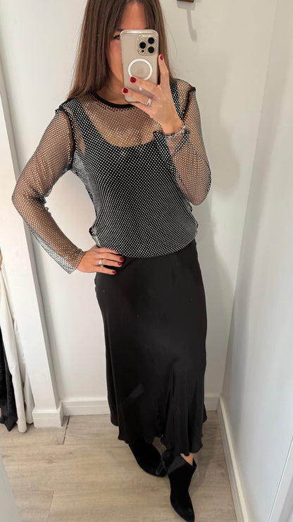 DIAMANTE MESH ROUND NECK TOP