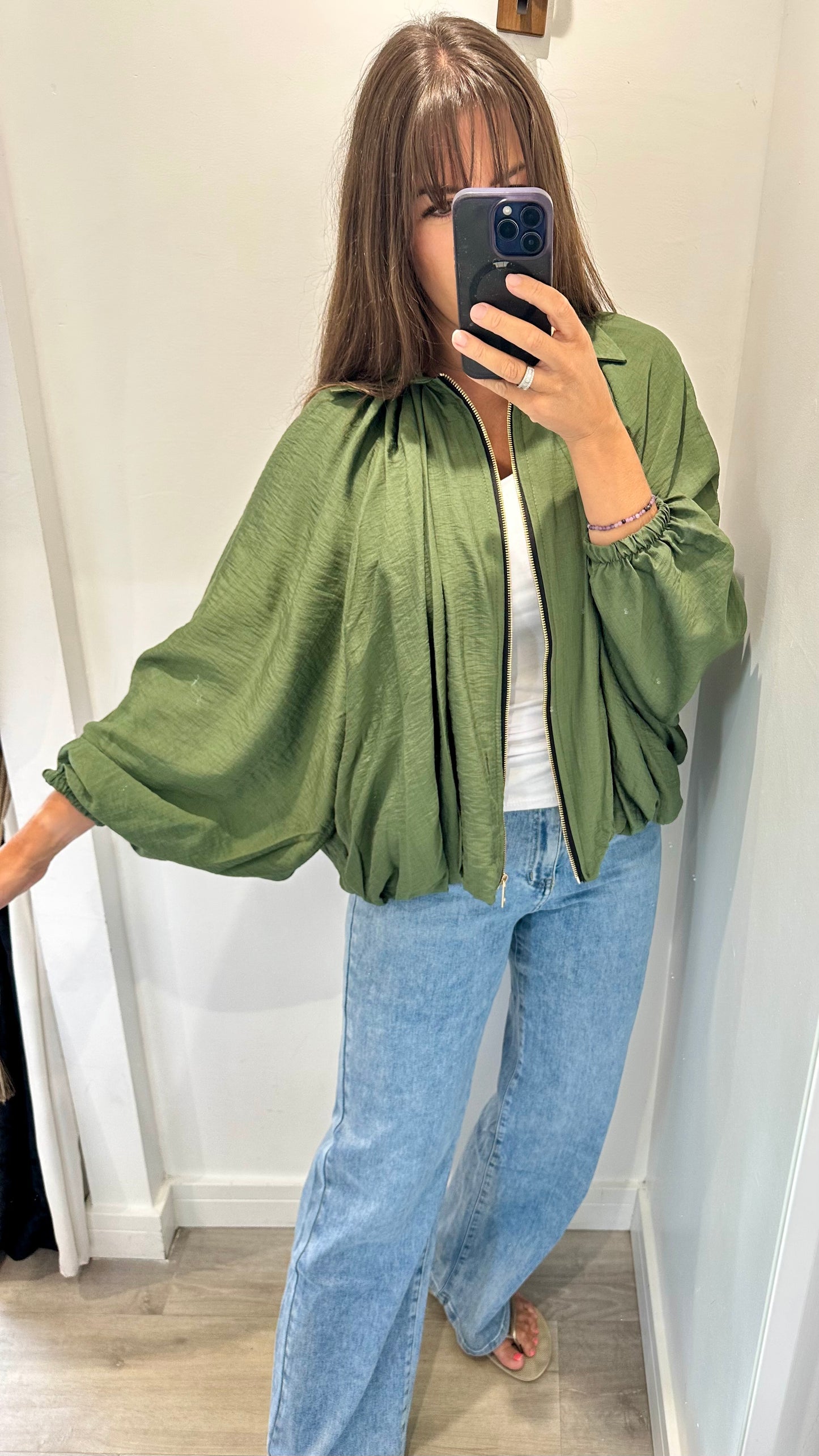 KHAKI GREEN BALLOON SLEEVE JACKET