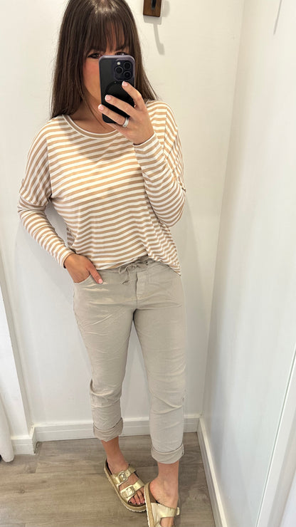 SAND AND WHITE BRETON STRIPE BATWING TOP
