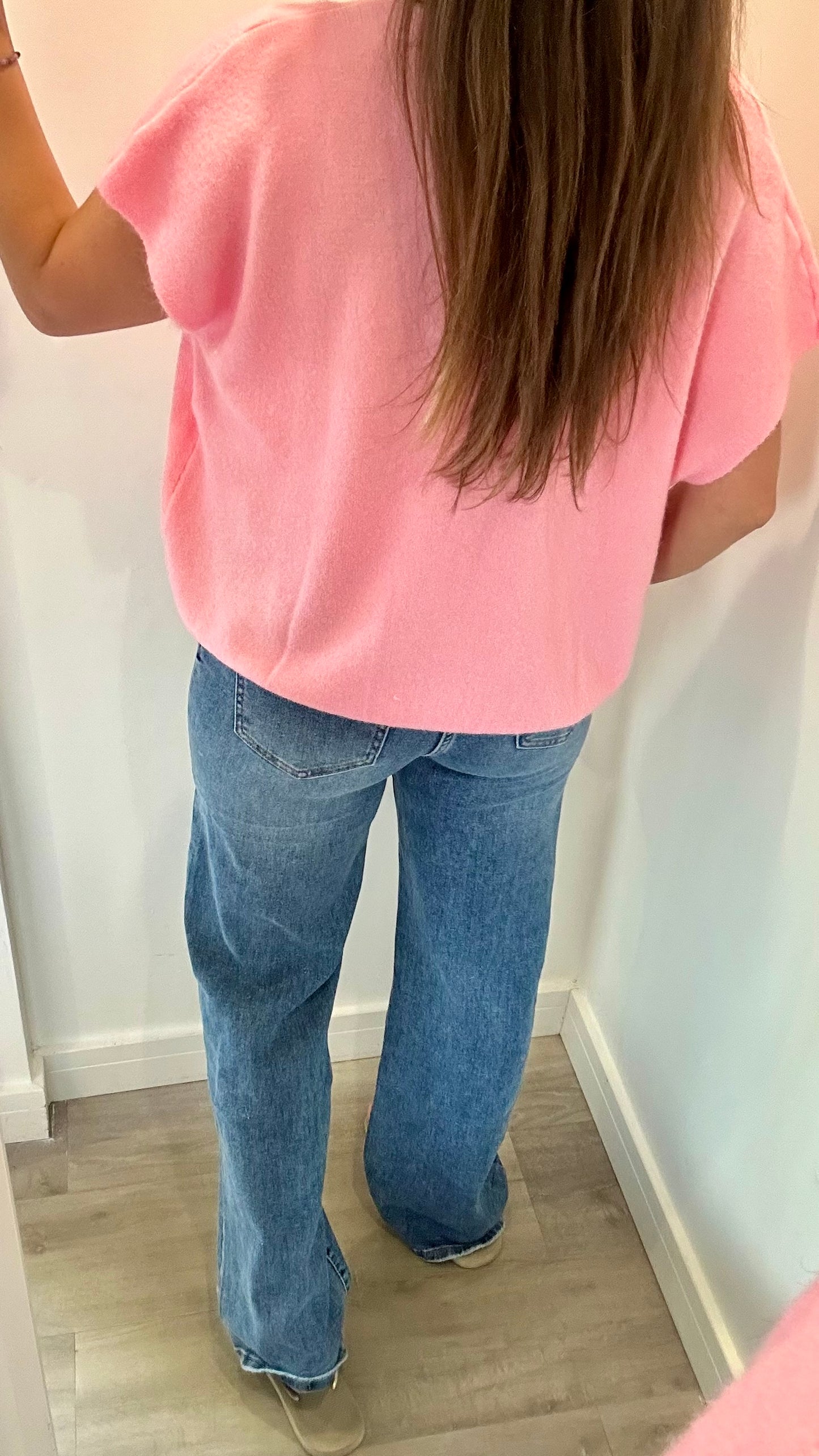 PINK DEEP V BOXY SLEEVELESS CARDIGAN