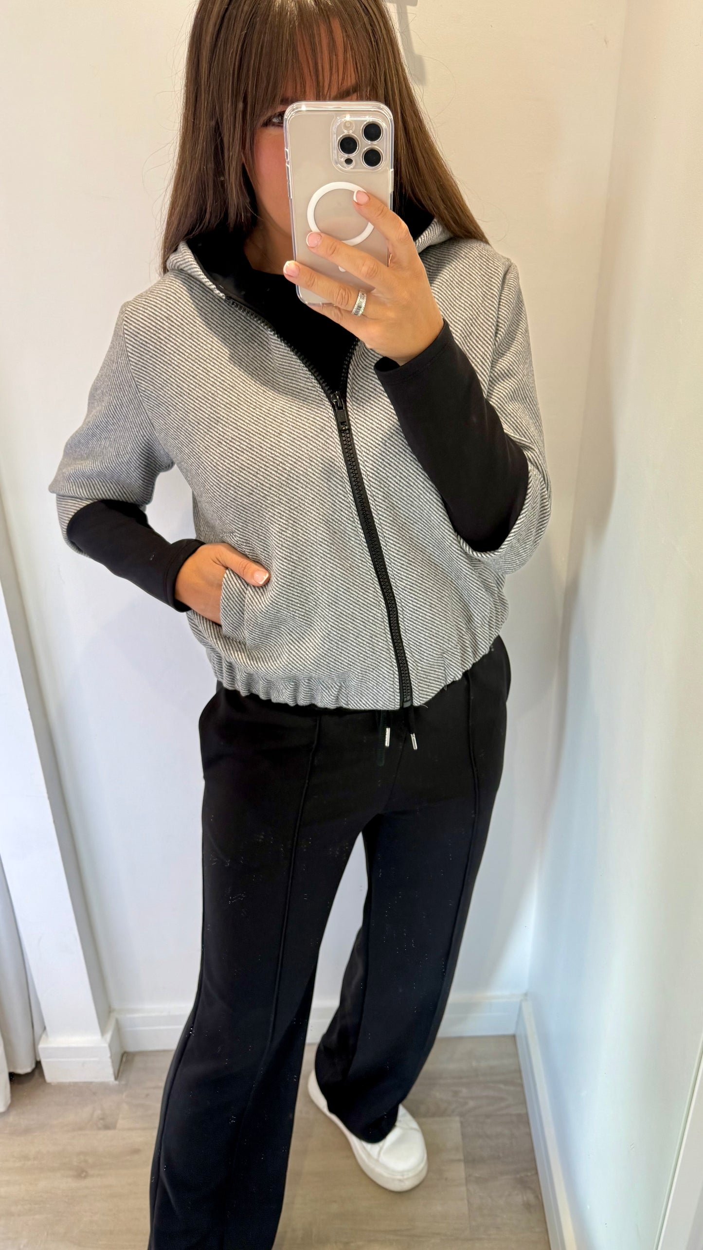 GREY CONTRAST BOMBER JACKET
