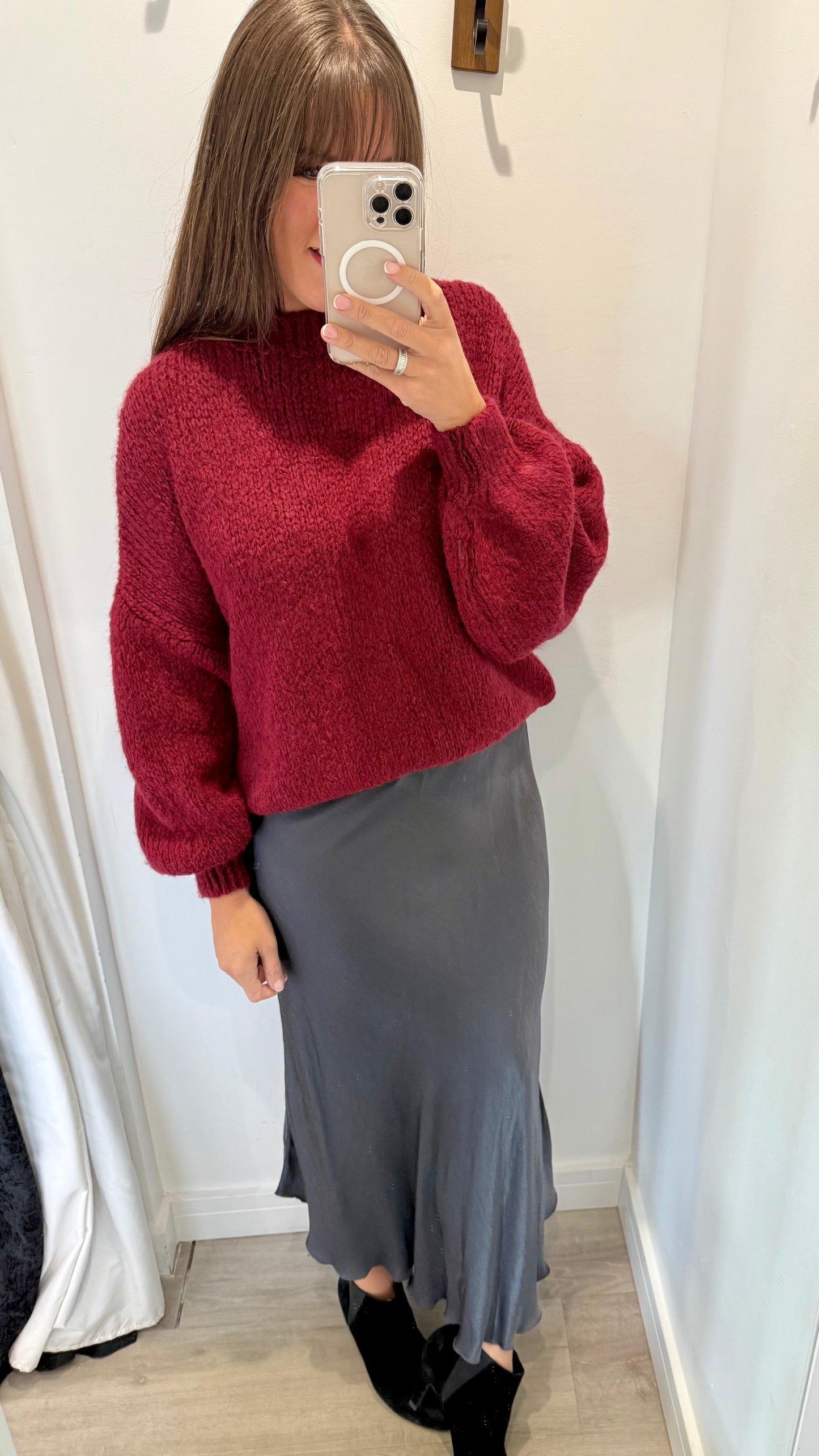 MERLOT BALLOON SLEEVE TEXTURED KNIT JUMPER