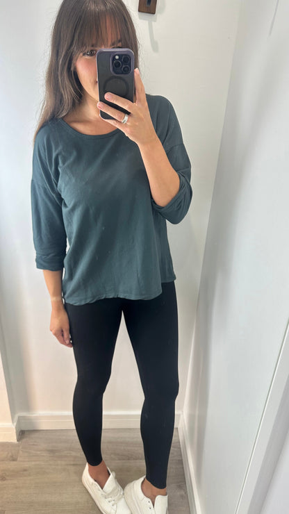 CHARCOAL ROLL SLEEVE SWEAT TOP