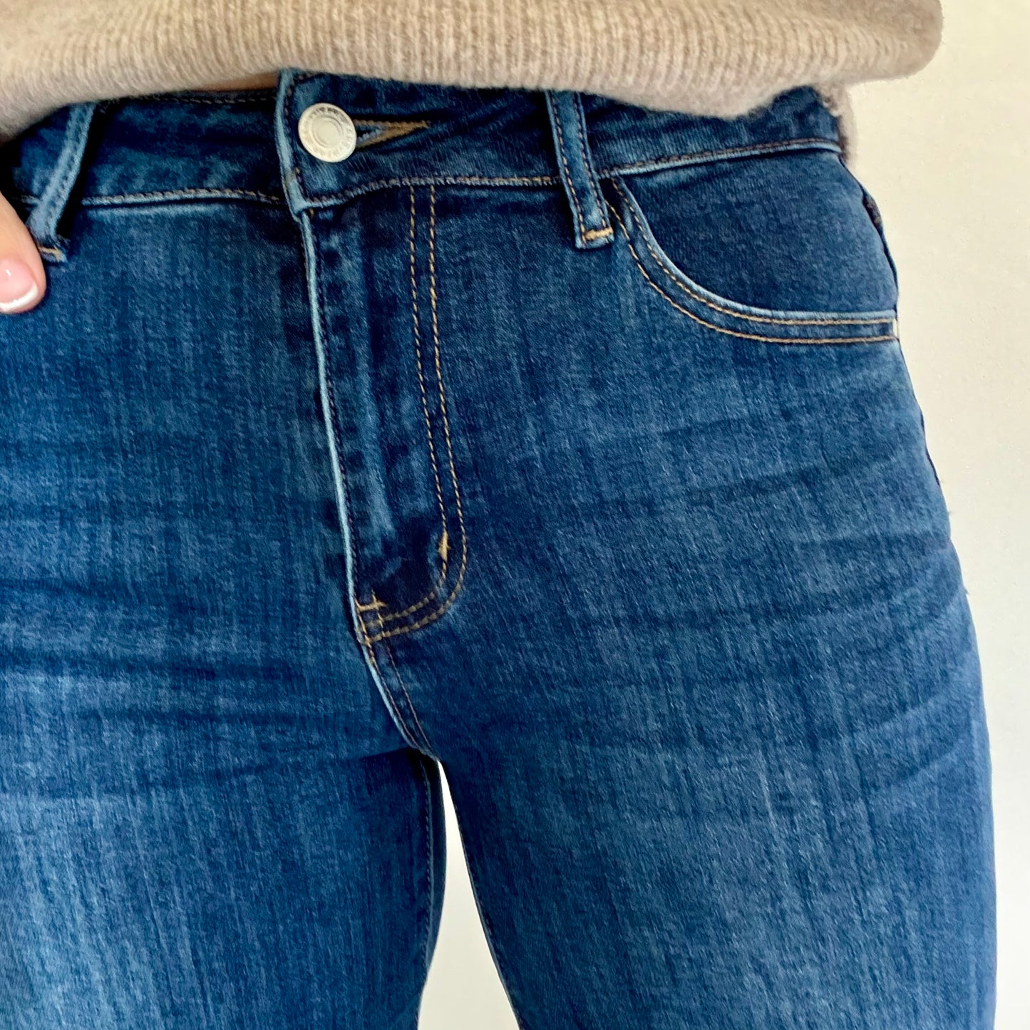 DARK DENIM WIDE LEG HIGH WAISTED JEANS