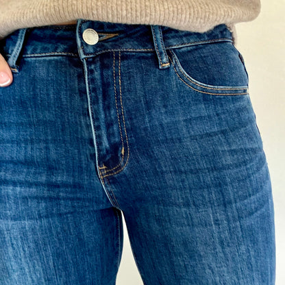 DARK DENIM WIDE LEG HIGH WAISTED JEANS