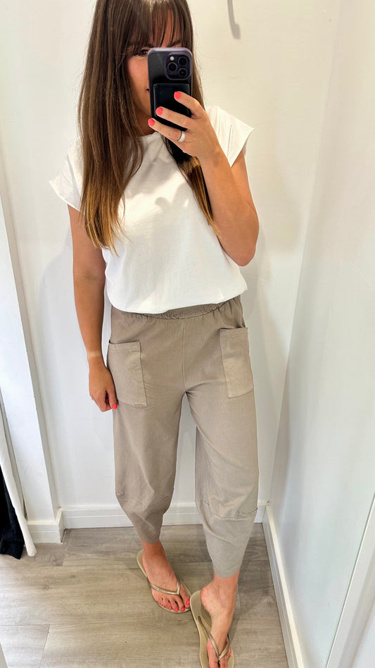 MOCHA CROPPED POCKET TROUSERS