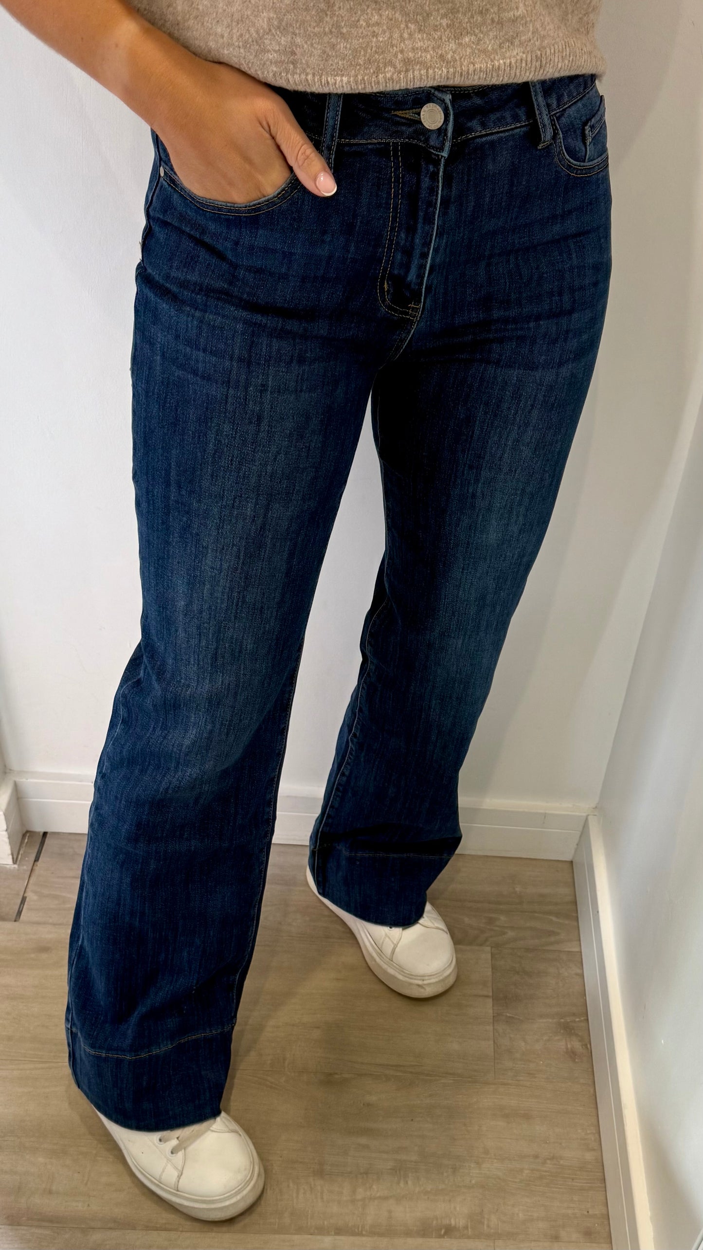 DARK DENIM WIDE LEG HIGH WAISTED JEANS